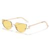 Luxury Designer Triangle Cat Eye Sunglasses Women Vintage Steampunk Half Frame Metal Shades Sun Glasses