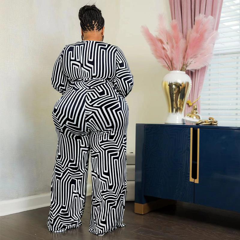 Spring and Autumn Women's Jumpsuit Large Size Comfortable Casual Tied Long Sleeve One-piece Straight Pants Trousers
