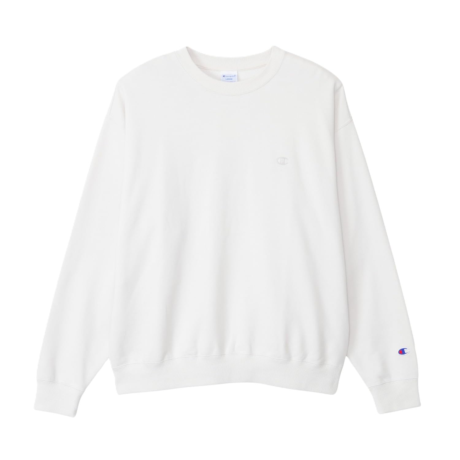 

Champion Long Sleeve French Terry Crew Neck with Embroidered Logo and Relaxed Drop Men s Sweatshirt, Off-White, Fit, Shoulder, C8-A023Z
