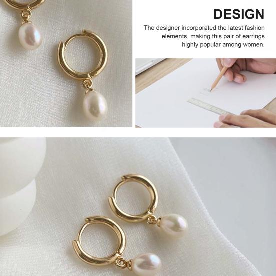 1 Pair Pearl Earrings for Women, Small Hoop Earrings, Gold Plated Faux Pearl Dangle Drop Earrings, Bridesmaid Wedding Jewelry