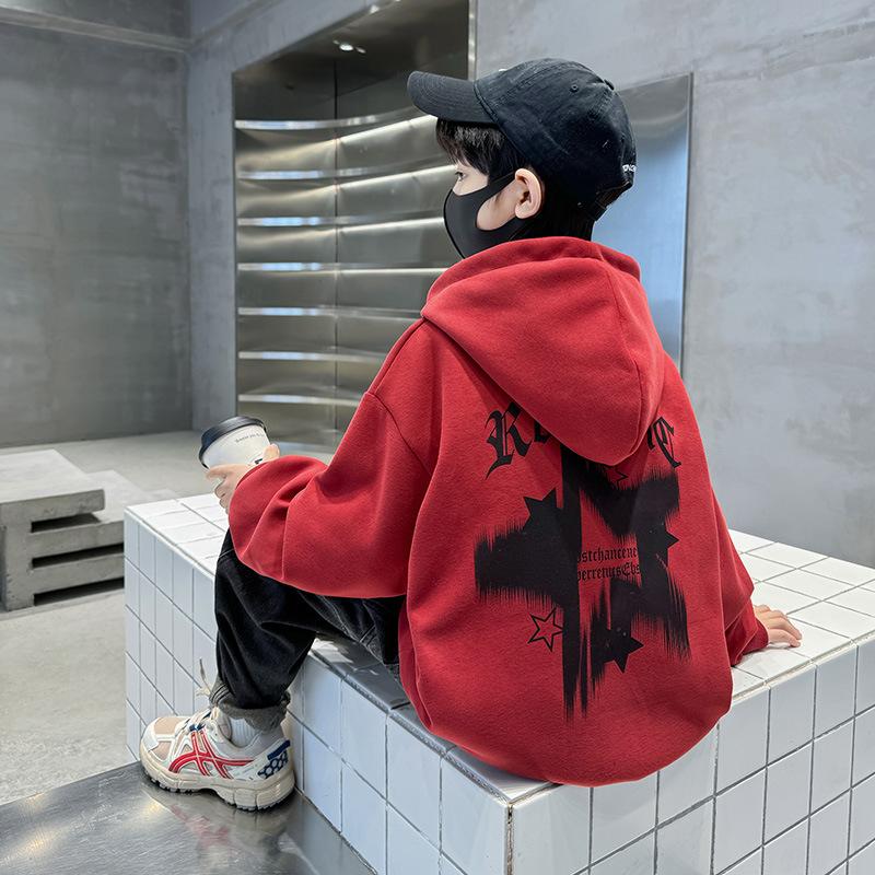 Çocuk Modası Kapüşonlu Sonbahar Erkek Çocuk Günlük Beş Köşeli Yıldız Kapüşonlu