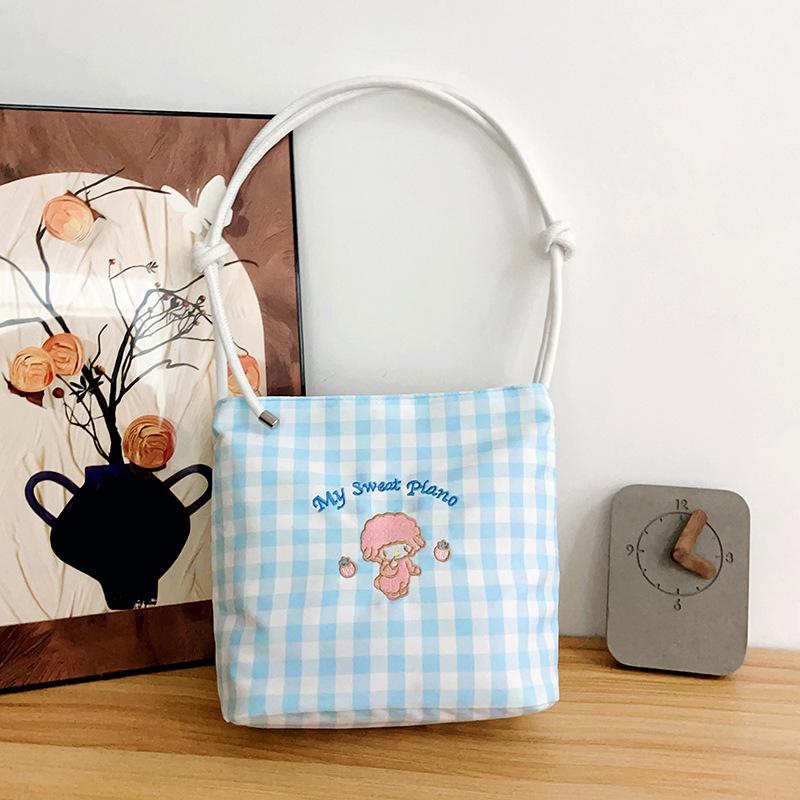 

Винтажная сумка на одно плечо в горошек и клетку - Сумка большой вместимости для женщин, Идеально подходит для повседневной носки, поездок на работу и учебы синий