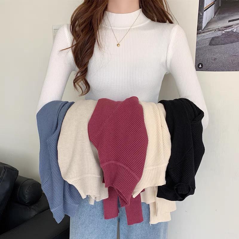 Women's Stylish Slim Fit Knitted Half Turtleneck Sweater - Long Sleeve Autumn/Winter Top