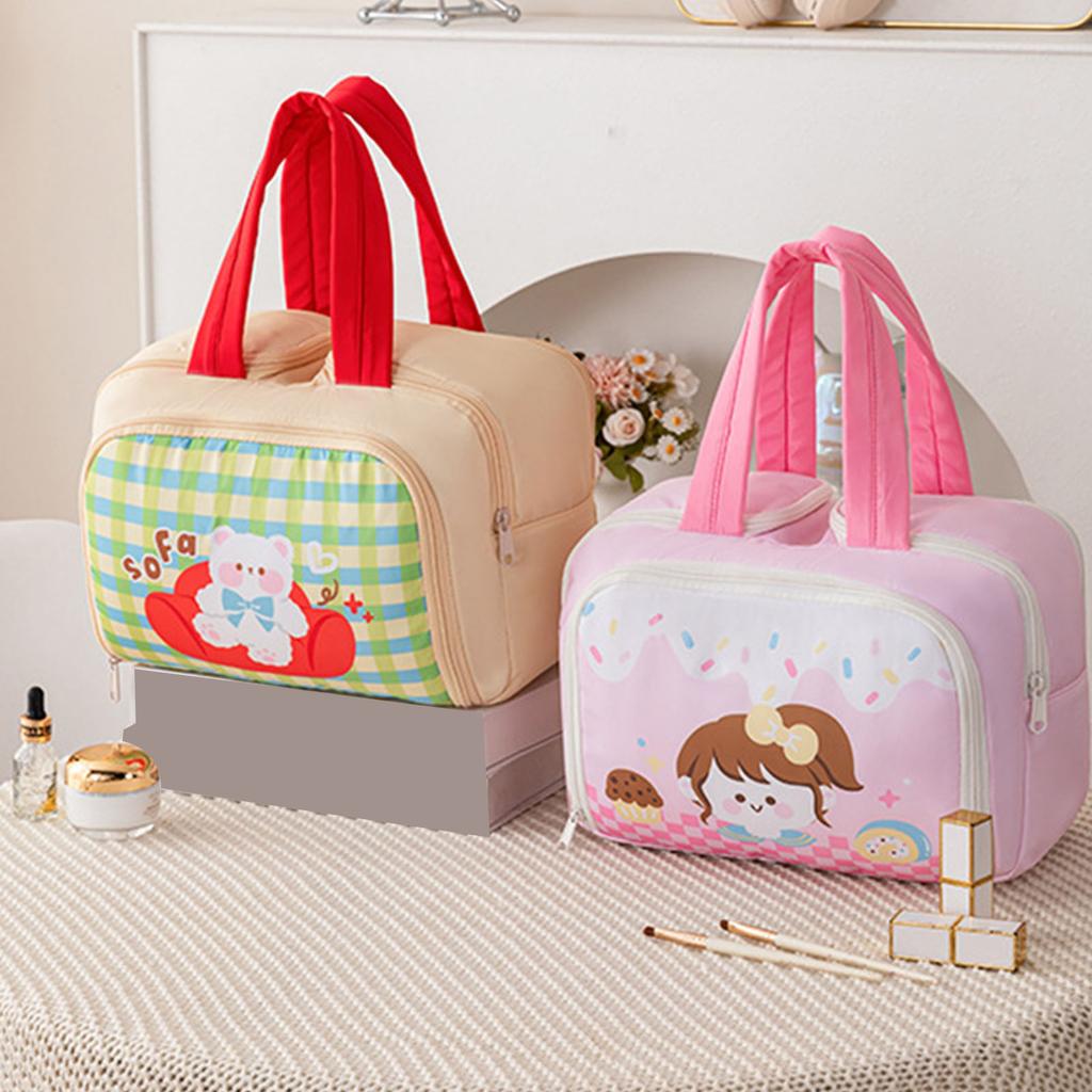Spacious Multi Compartment Makeup Organizers With Cute Handle Durable Polyester Travel Cosmetic Case For Daily Use