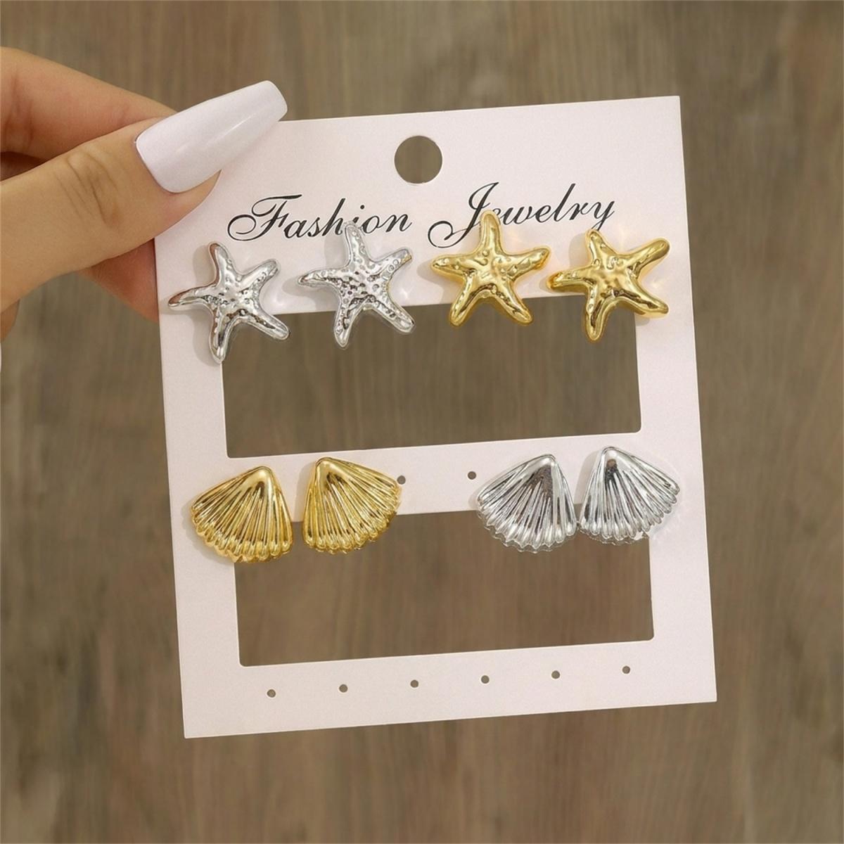 

CCB Starfish Shell Stud Earrings Set For Women Men Boho Ocean Summer Spiral Conch Sea Star Earring Summer Beach Party Zircon