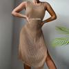 European & American Beach Vacation Sexy Solid Color Knit Split Sun Protection Maxi Dress