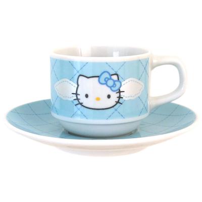 Sanrio Demitasse Cup Saucer 130ml 50th Anniversary Quilt Design Blue Made In Japan 505137 "Hello Kitty" & Approx.