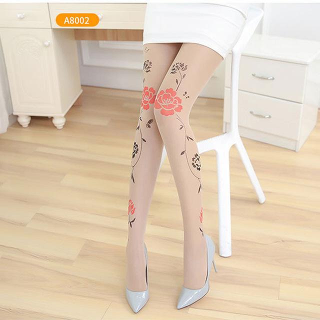 Sexy Silk Stockings 15D Women Tights Camouflage Tattoo Pantyhose Pattern Transparent Long Female Tattoo Hosiery Print
