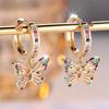 1 Pair Butterfly Hoop Earrings, Gold Synthetic Zirconia - Colorful Cute Jewelry Gift for Ladies, Wedding Party Wear