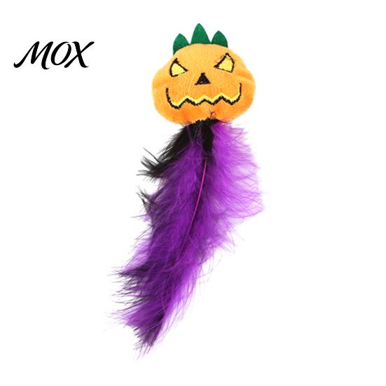 Pumpkin Cat Toy Halloween Toy, Squeaky Stuffed Chew Kitten Soft Plush with Feathers for Indoor Cats Self-entertainment Pet