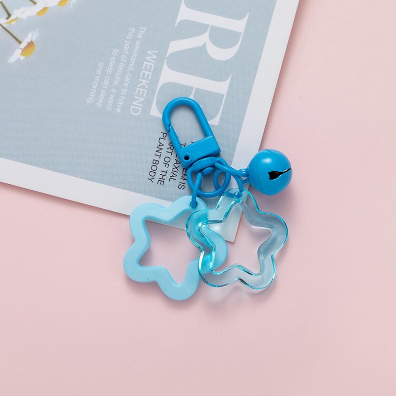 2pcs Korean Version of Ins Small Fresh Color Small Star Bell Keychain Candy Color Keyring Pendant Women Bag Keychain Accessories