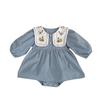 Baby Girl Spring Autumn Ruffle Collar Romper with Floral Embroidery Princess