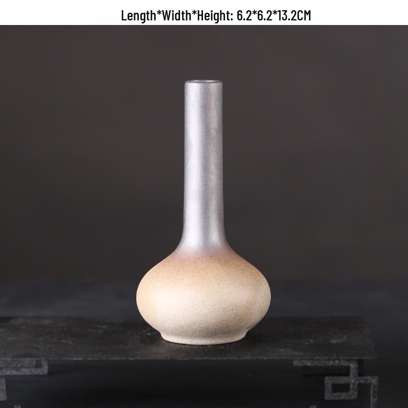 Zen Retro Ceramic Vase: Simple Antique Pottery for Dried Flowers, Small Table Ornament, or Hydroponic Plant Container for Living Room.