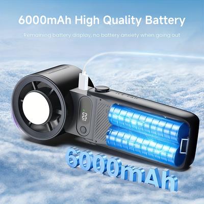 Portable Electric Fan, Rechargeable Handheld Fan, 6000mAh, with Ice Pack, 199 Speed Handheld Turbo Fan, with Digital Display Screen Quiet,