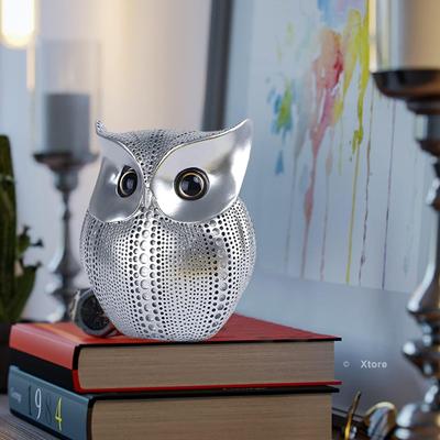 Modern Classy Lucky Owl Resin Art Figure Showpiece (Silver), 1 Piece