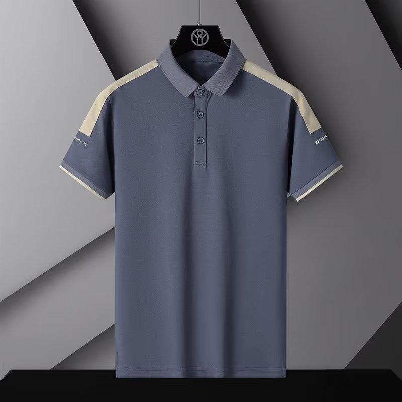 Men's Summer Polo Shirt T-Shirt Comfortable Breathable Splicing Tee Solid Color Loose Casual Lapel Short-Sleeve Shirt