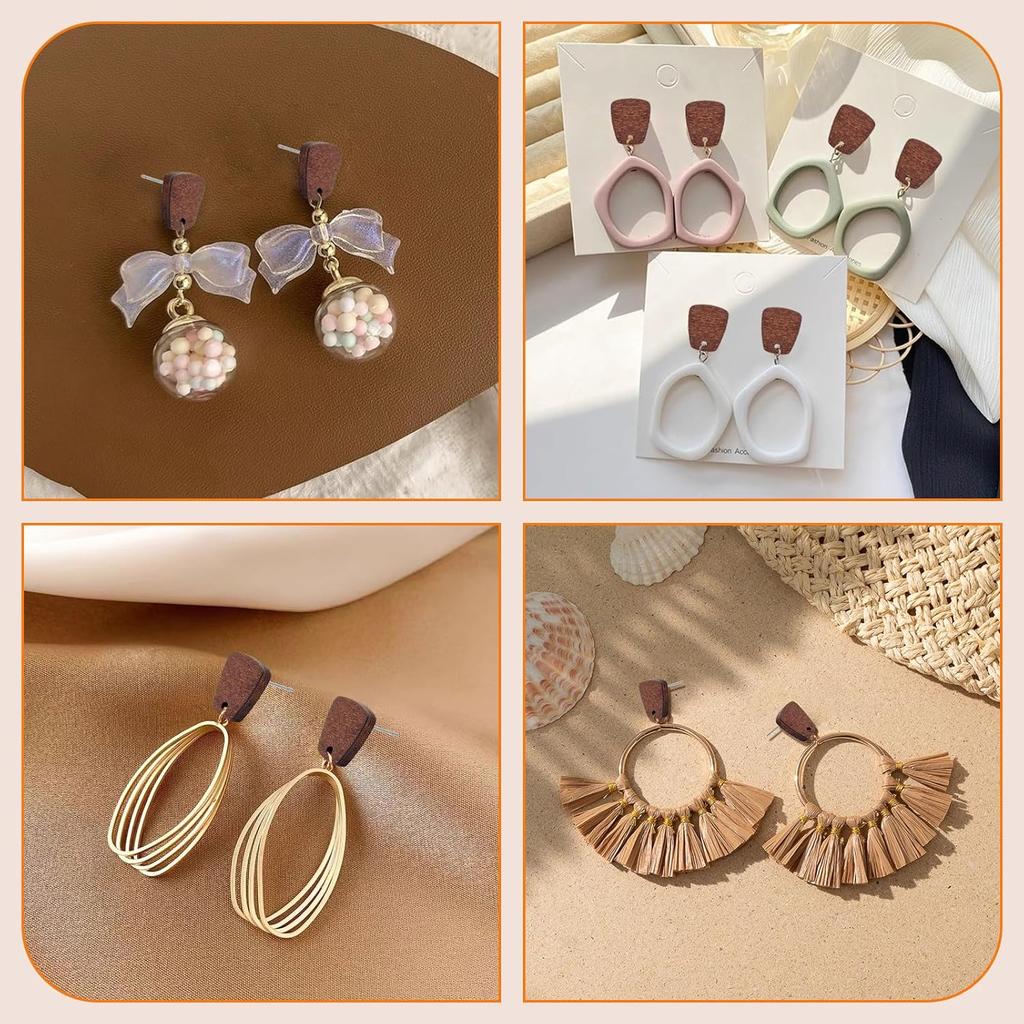 Oubaka 60pcs Wooden Earrings Posts for Jewelry Making Wood Earring Findings Wood Stud Earring Findings Trapezoid Wood Earring Studs with 100pcs Ear