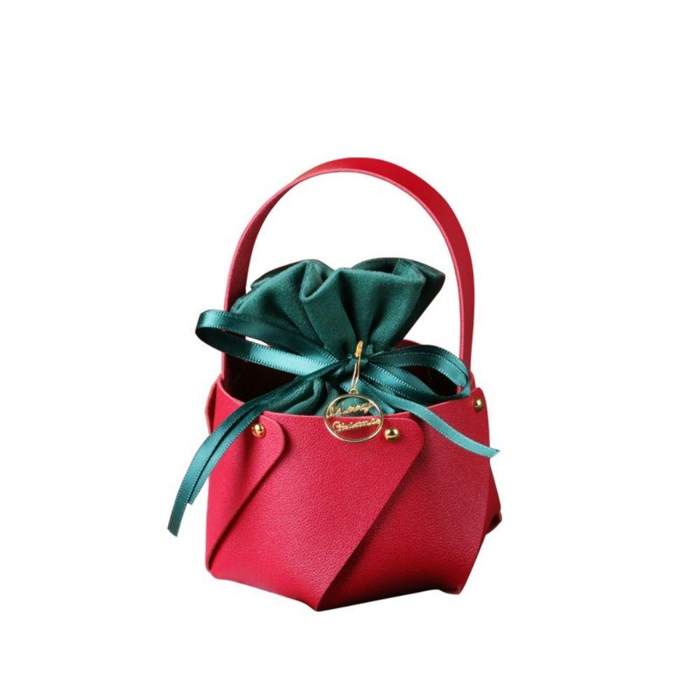 Red Green Design Christmas Gift Bags Flannel Fabric Leather Handled Bags Candy Bags  Wedding Favors