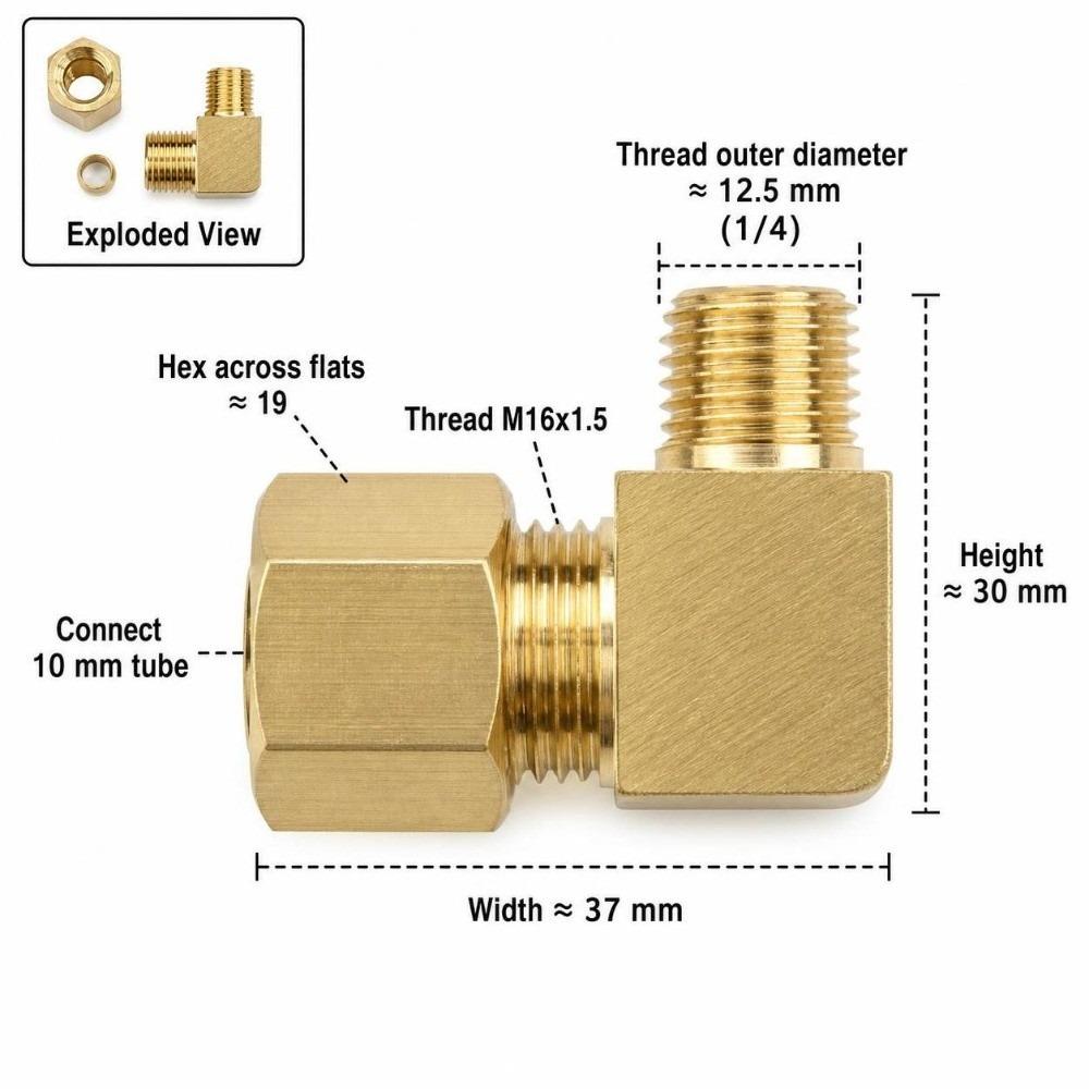 External Thread Compression Tube Fitting 90 Degree Male Elbow Connector Easy Install Tube Elbow