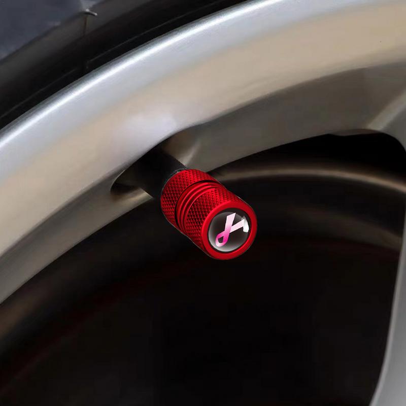 Air Caps For Car Tires 4PCS Aluminum Alloy Pink Ribbon Auto Wheel Air Valve Cap Tire Valve Cover For Cars Trucks Motorcycles