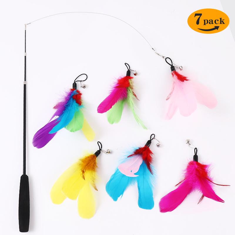 Adjustable Cat Teaser Wand with Feather and Caterpillar Toy