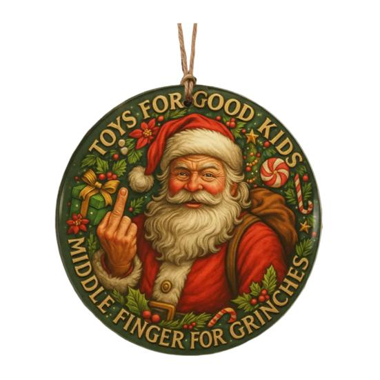 Funny Middle Finger Santa Christmas Ornament Naughty Acrylic Christmas Tree Hanging Ornaments for Window Wall Fireplace Home Tree Decor