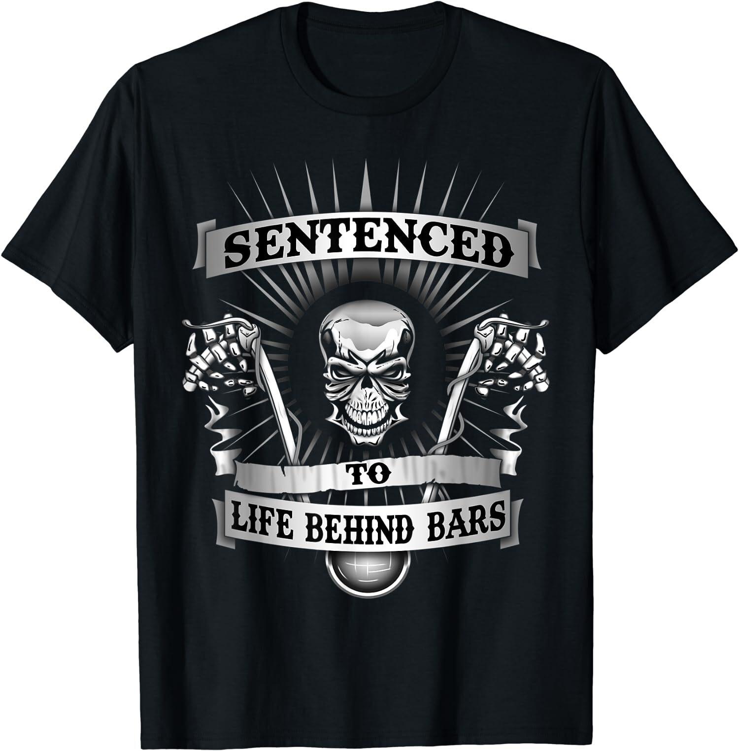 NEW LIMITED Setenced To Life Behind Bars Biker Skull Hangers Motorcycle T-Shirt S разноцветный