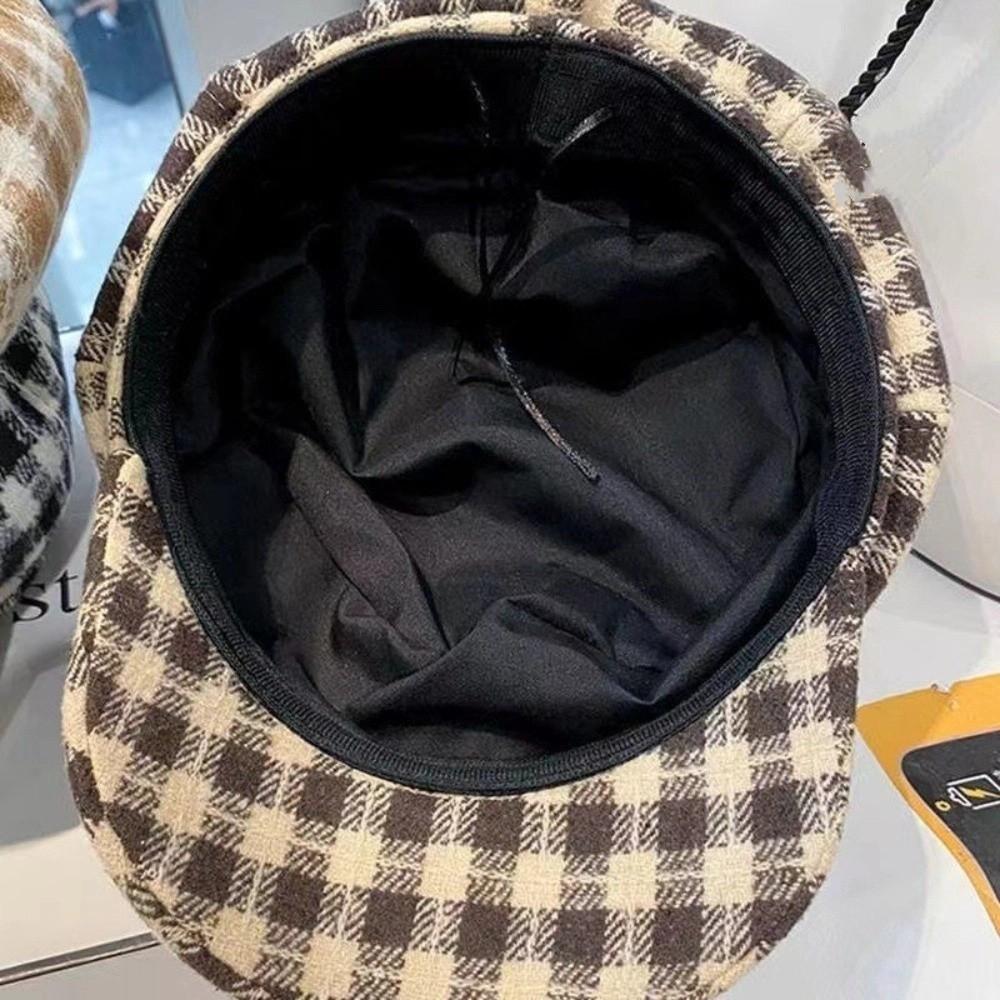 Keep Warm Women Painter Hat Small Fragrant Style Women Octagonal Cap Retro Plaid Beret Hat  Girl