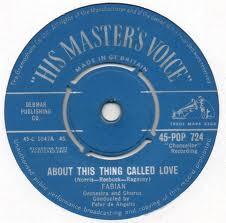 

7inch Record FABIAN - About This Thing Called Love / Stri 45POP724 His Master s Vo 1960 UK Rock Used
