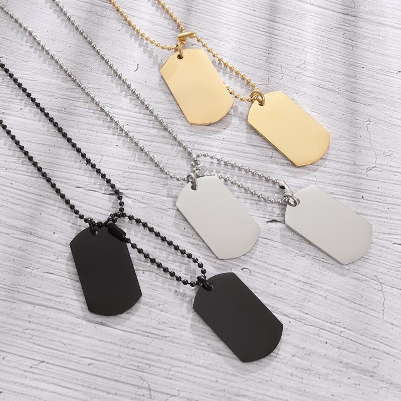 Stainless Steel Double Sided Polished Military Pendant Jewelry Personality Sweater Necklace