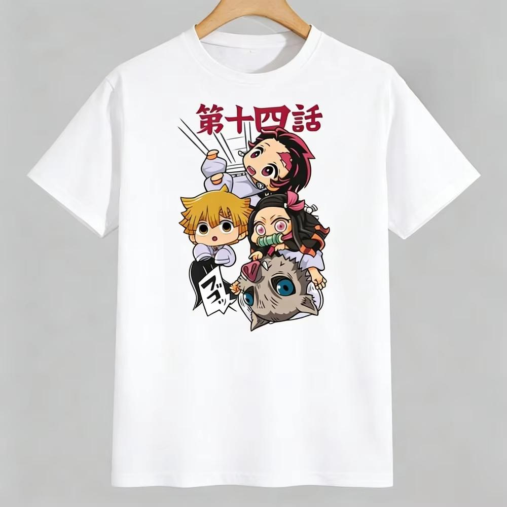 Nezuko Kamado Pure Cotton Mens and Womens Same Tshirt 2026 Summer Anime Printed Loose Casual Parent Child Top