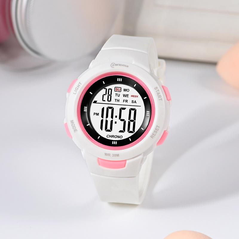 CE49 Trendy Student Watch Children's Watch Fashionable Night Light Waterproof PU Strap Pinhole Electronic Watch