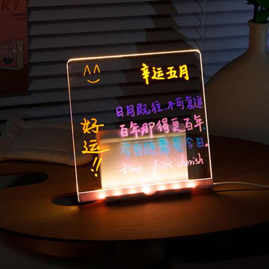 LED Acrylic Dry-Erase Board with 7 Pens Stand Reusable Kids Adults Students Glowing Light-up Clear Acrylic Memo Note Message Writing Board for Office