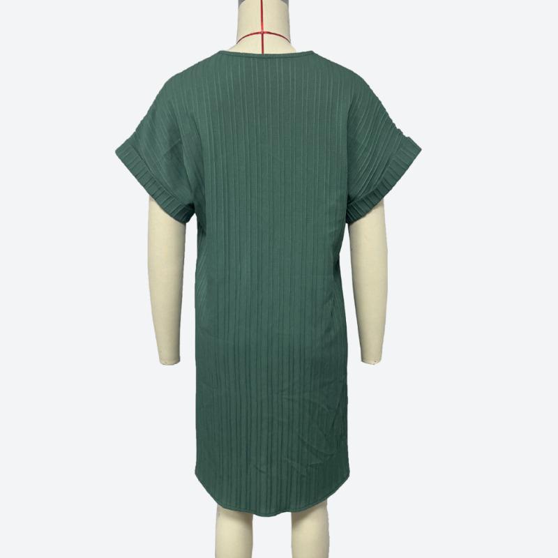 Women's Summer Shirt Dress V-Neck -Short Sleeve Button Midi Dress Loose Solid Color Beach Party Dress