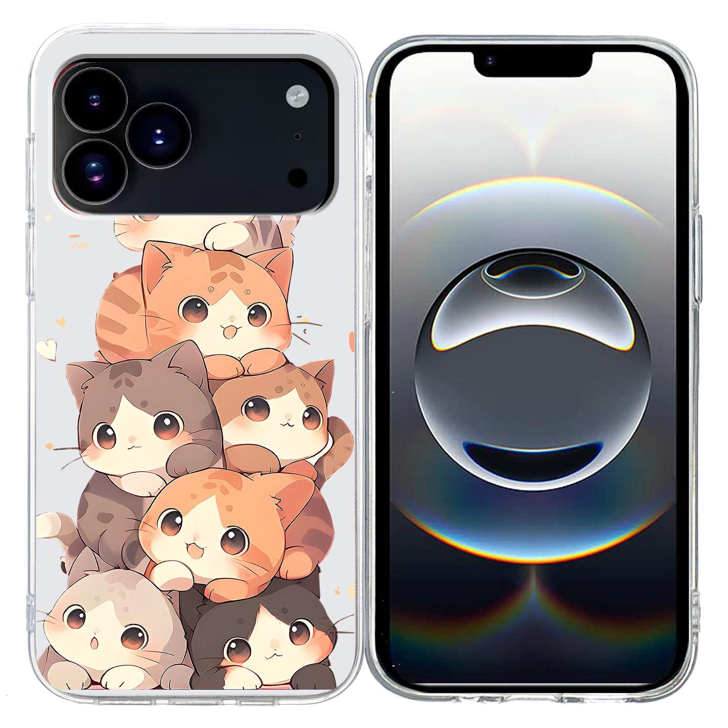 

For iPhone 17 Pro Max Case Pattern Printing Shockproof Soft TPU Phone Cover Multiple Kittens