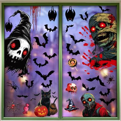 Death Scythe Terror Bat Ghost Static Electricity Stickers Halloween Decorations Creative Pumpkin Reaper Glass Stickers