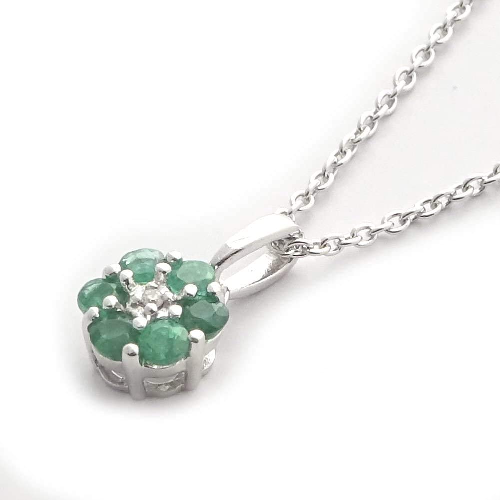[Your and My Jewelry Box] SILVER925 Silver Emerald Pendant Necklace Flower Design 14006 [Gift Wrapped] [May Birthstone]