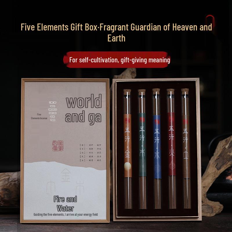 Five Elements Aromatherapy Incense Gift Box: Agarwood, Sandalwood, Herbal Scents – Gold, Wood, Water, Fire, Earth for Home and Indoor Use