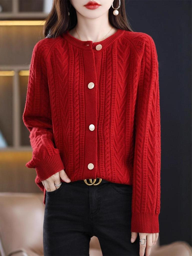 Damen Rundhals Verdickter Wollpullover - Herbst/Winter Koreanische Mode, Lockere Passform, Schlankmachende Lässige Strickware.