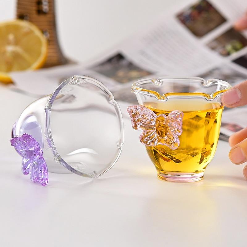 2pcs 80ml Glass Cups Butterfly Design Clear Heat-resistant High Borosilicate Glass Creative Tea Cups Wine Cups Coffee Mug Drinkware