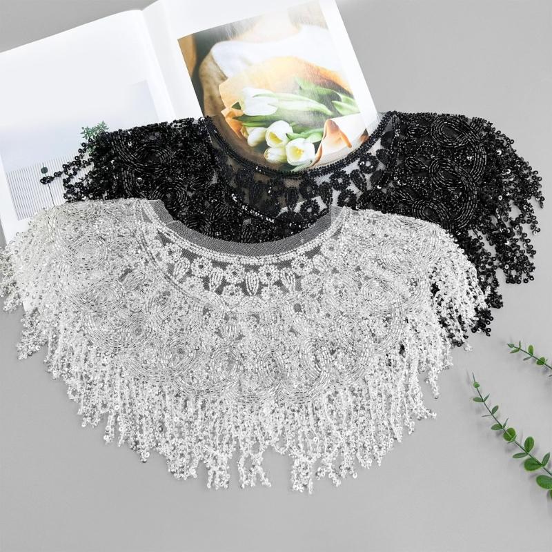 Glitter Fringe Detachable Collar Shawl Scarf For Women Elegant Party Accessory