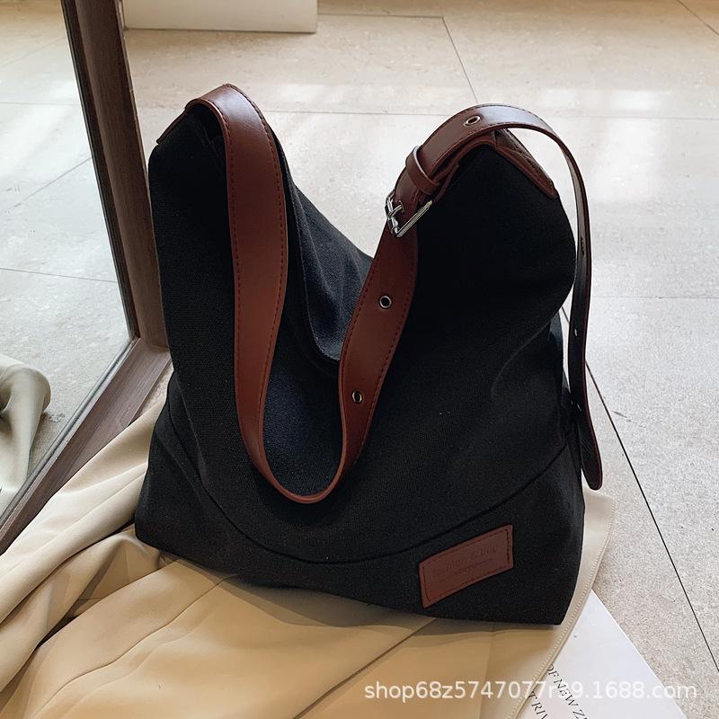 Leisure Commuting Large Capacity Canvas Bag Women's 2025 New Spring and Summer One-shoulder Crossbody Bag College Student Tote Bag