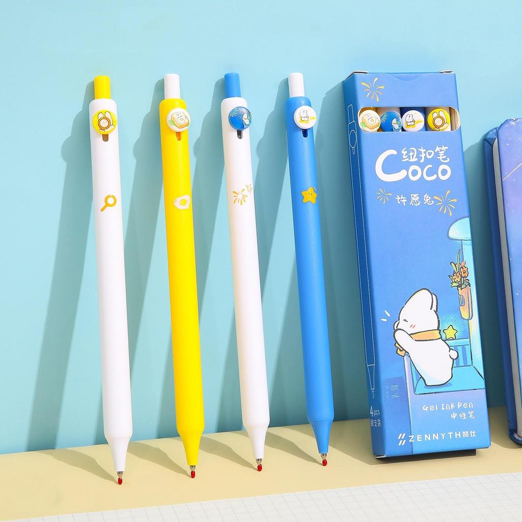 4pcs Cute Rabbit Gel Ink Pens Set Button Click 0.5mm Ballpoint Quick Dry Black Color for Writing