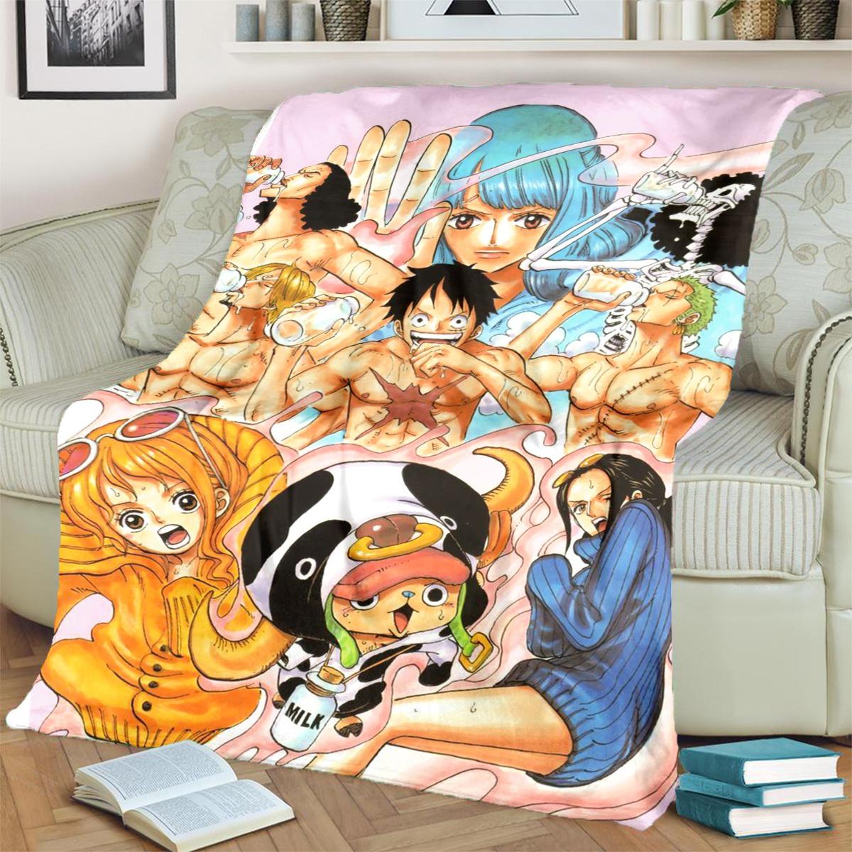 

ONE PIECE Cartoon Print Blanket Warm Flannel for Bedrooms, Sofas and Daily Use 75x90cm