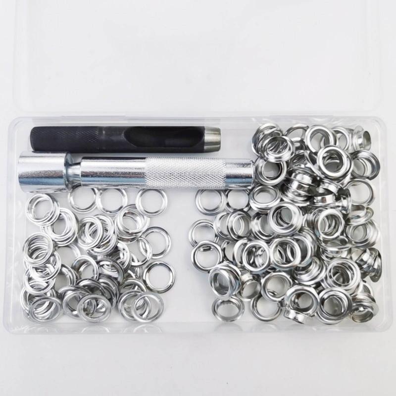 100Sets Grommet Tool 10mm Eyelets with 3pcs Installation Tools for Craft Making Shoes Bag Leather Belt Repair Accessory