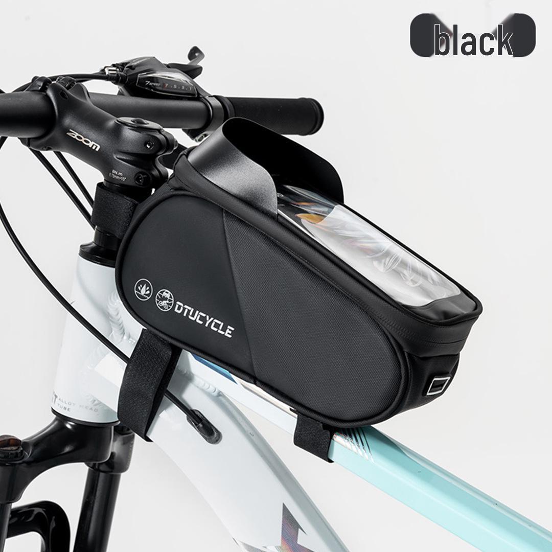 Waterproof Leather Front Beam Bag for Road & Mountain Bikes with Touchscreen & Large Capacity 7-inch (22x15x9.5cm)