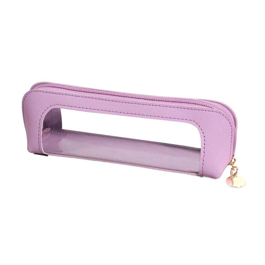 Three-dimensional Casual Transparent PU Pencil Case Casual Window Leather Pencil Case Transparent Stationery Bag