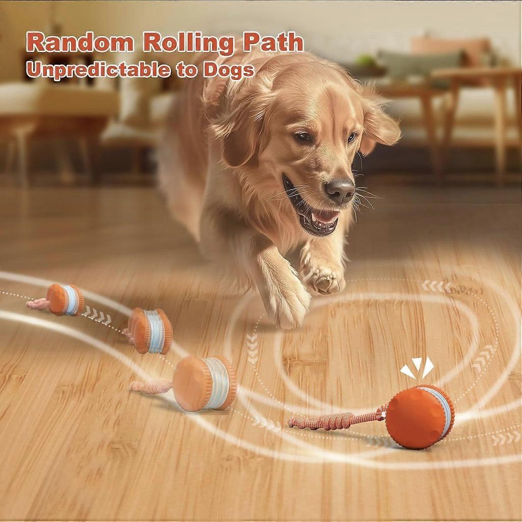 Interactive Dog Toys, Random Path Electric Automatic Moving and Rolling Dogs Toy with Rope for Small Medium Large Dogs, Motion-Activated Dog Stimulati