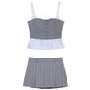 Fashion Wind 2025 Spring New Women's Poplin Stripes Patchwork Easy Matching Shoulder Strap Top and Skirt 2180437