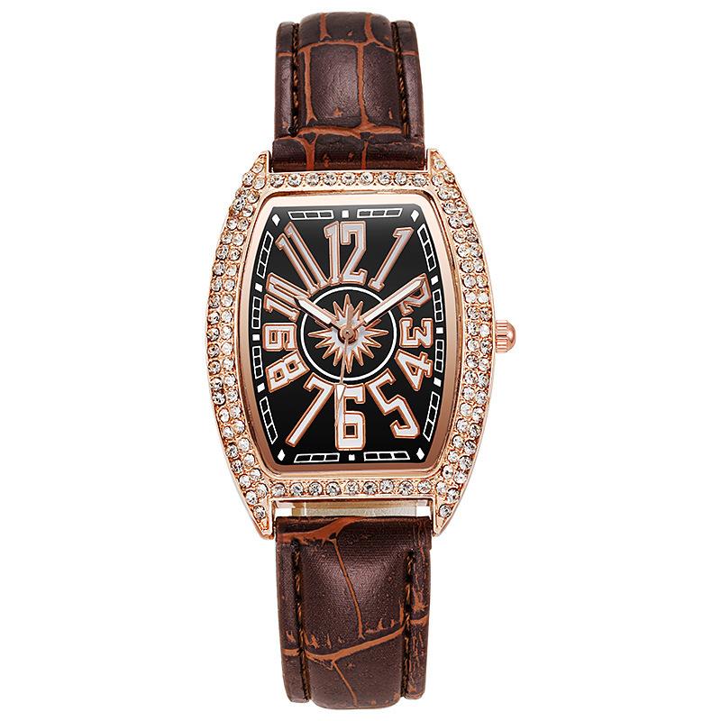 Women Retro Vintage Tonneau Crystal Mutli Color Diamond Inlay Barrel Type Large Digital Facet Wristwatch